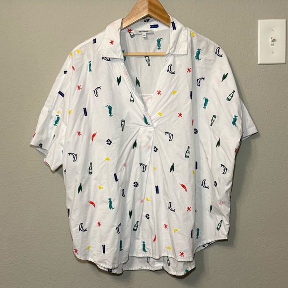 Madewell Summer Friday Embroidered Courier Button-Back Shirt Size L - Picture 4 of 13